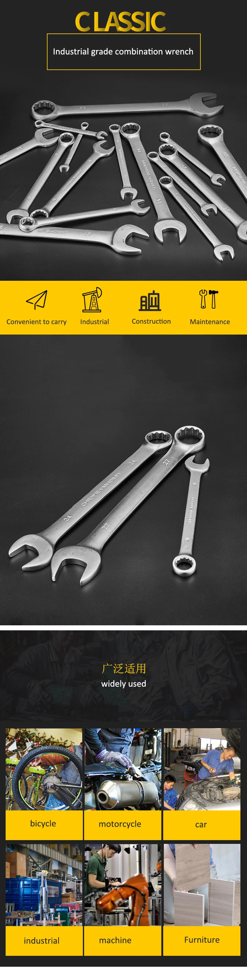 High quality full specification chrome vanadium combination wrench
