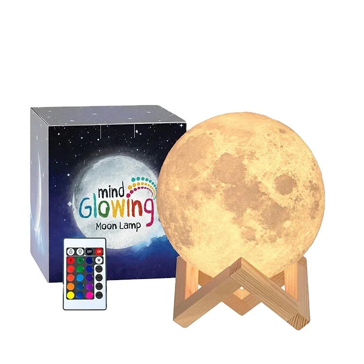 16 LED Colors Dimmable Rechargeable Mind-glowing 3D Moon Lamp