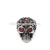 Men's Vintage Stainless Steel Gothic Cz Classic Skull Biker Ring,Silver Red