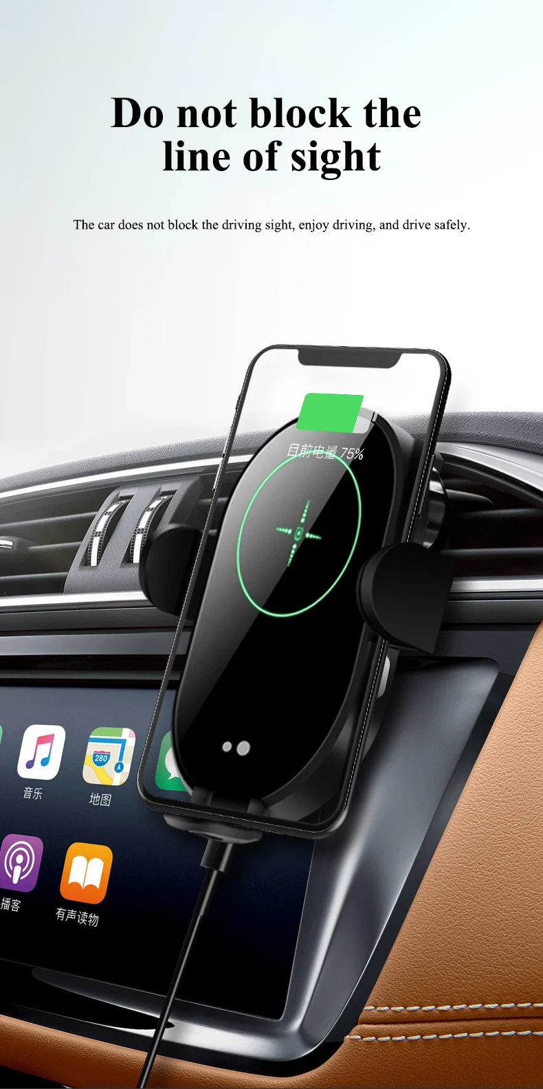 360 Rotation qi 15W Car Wireless Charger Infrared Sensor Automatic Wireless Car Mount Phone Holder Stand Gravity Air Outlet