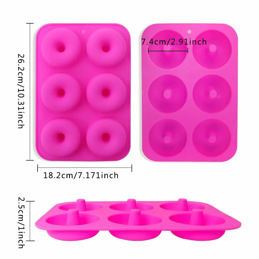 AVIRGO 6 Cavity Silicone Donut Pan Muffin Cups Biscuit Mold Set of 3 Pcs Cake Baking Ring 