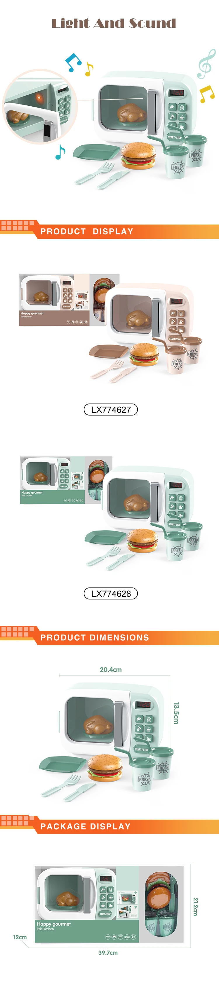 Amazon best selling plastic kitchen battery operated microwave oven toy with sound and light