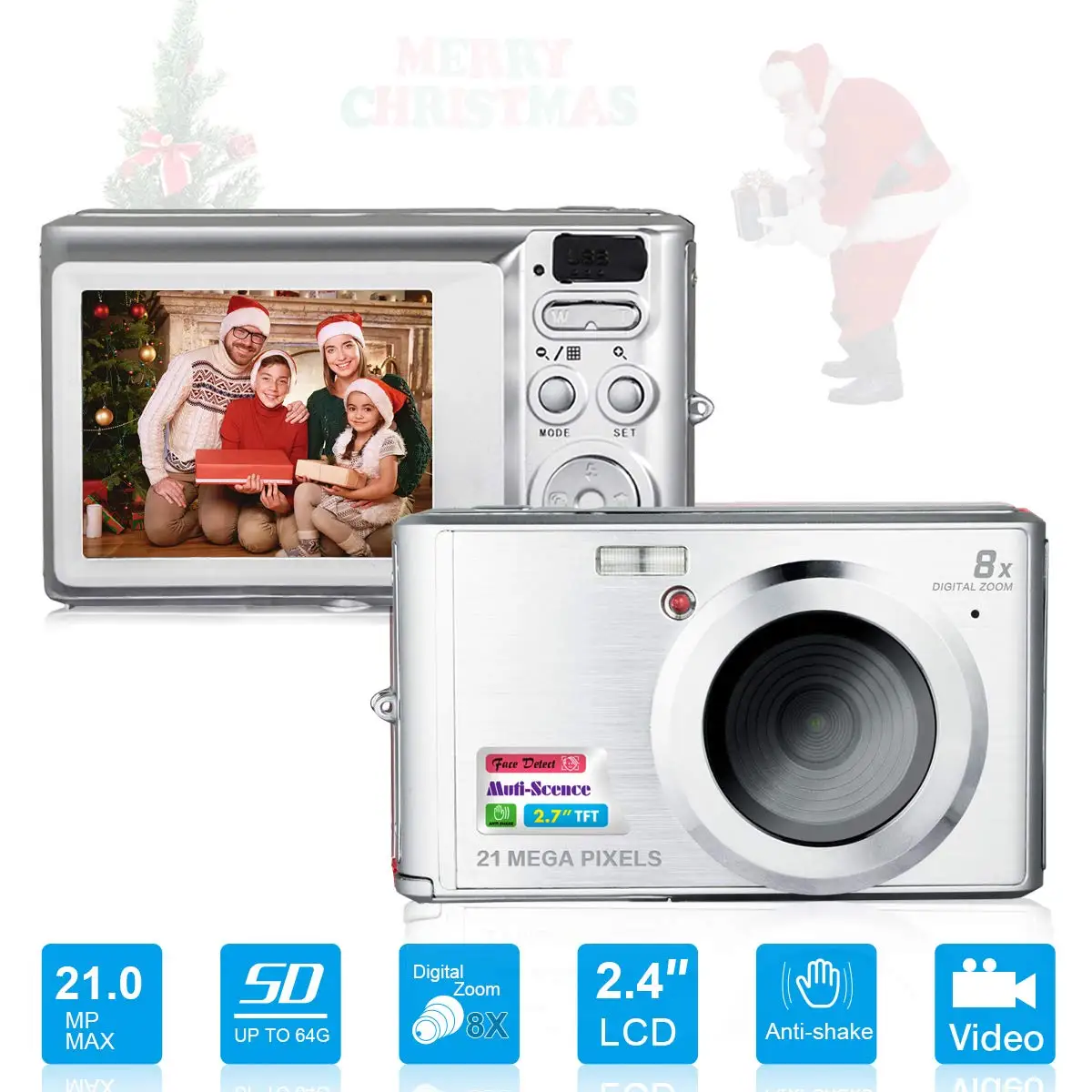 Christmas Gift HD Mini Digital Camera Point and Shoot Digital Video Cameras Travel Camping Gifts