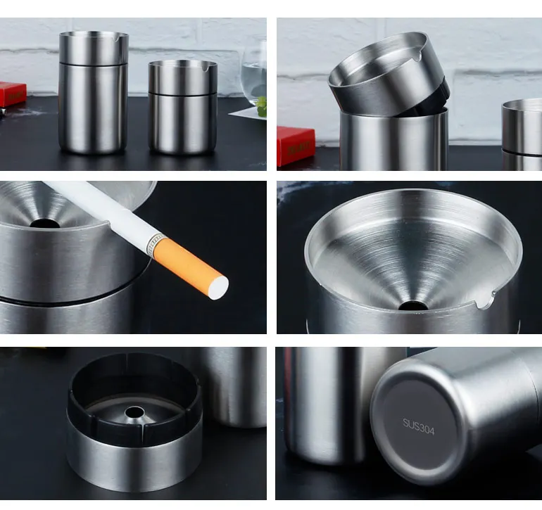 Wholesale Round Standing 304 Stainless Steel Car Ashtray With Custom