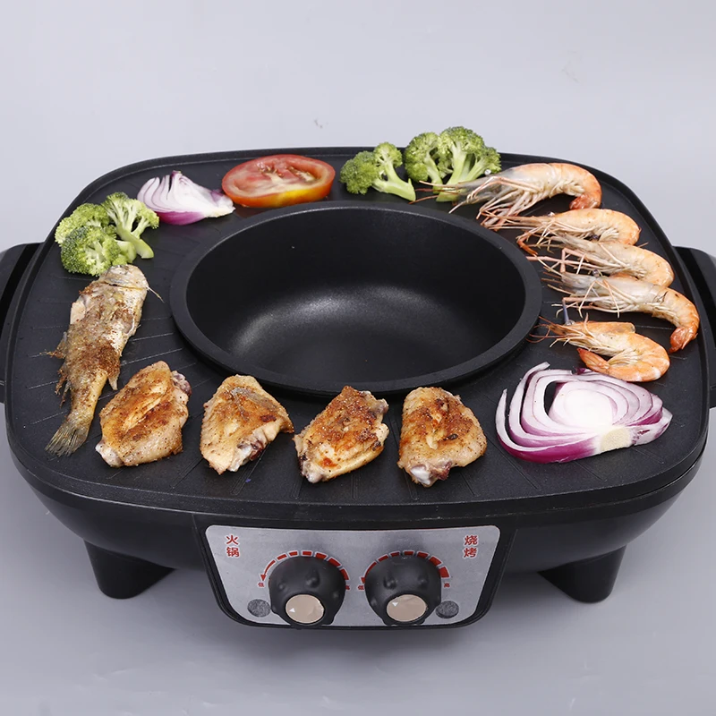  2 in 1 Electric grill and fondue pot,Hot Pot Barbecue  Grill,Indoor grill For fondue KBBQ, barbecue and grilled meat family dinner  use: Home & Kitchen