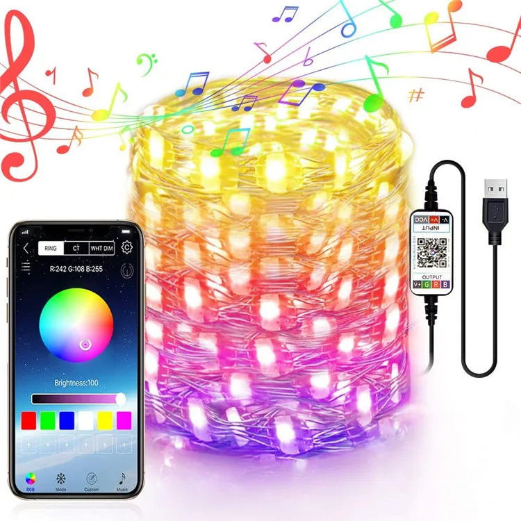 APP USB Powered Christmas Garland Indoor Bedroom Home Wedding New Year Decoration 10m led string lights