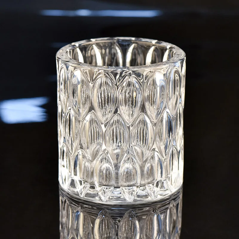 Diamond Cut Crystal Glass Candle Vessel