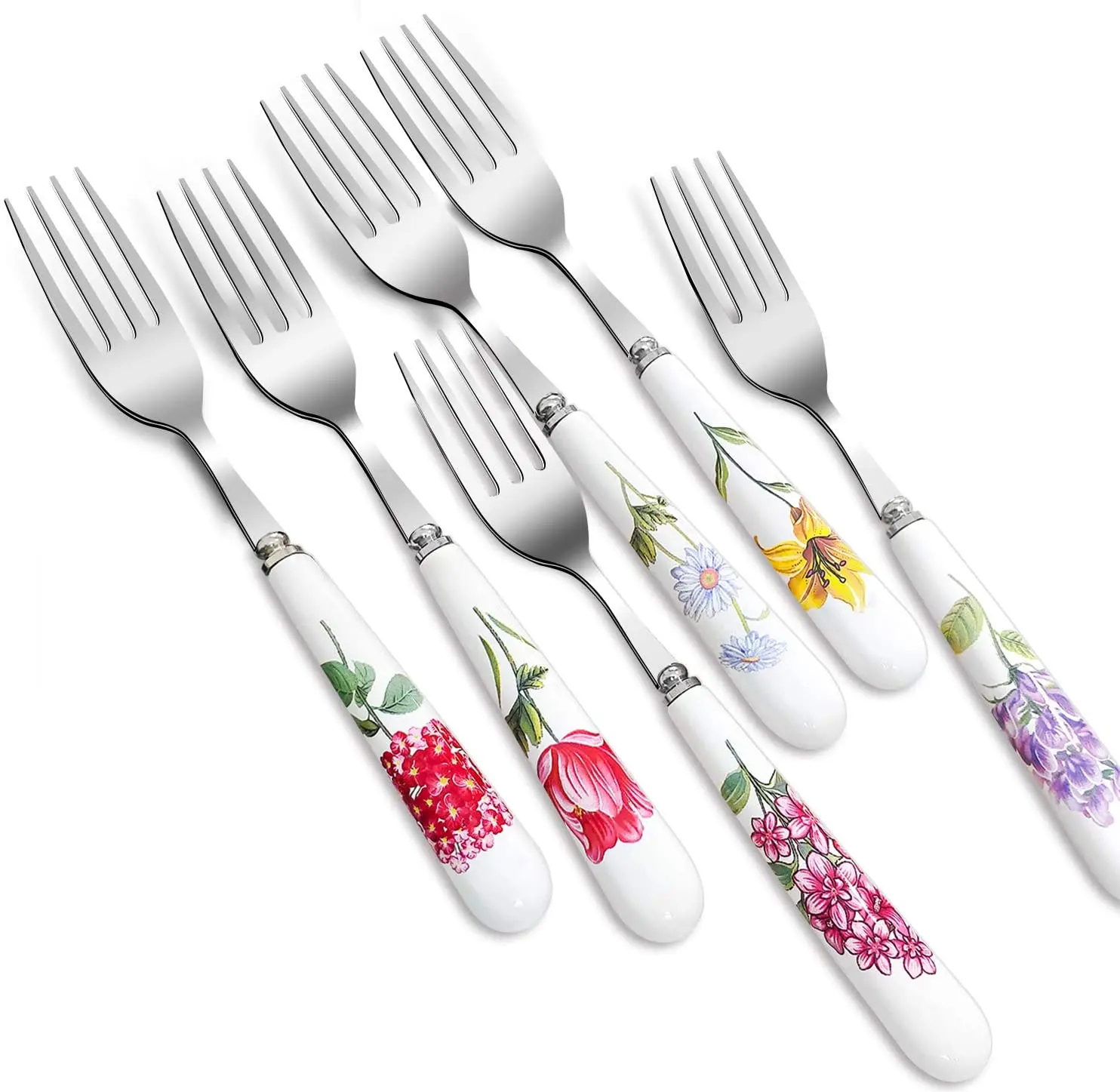 Cheap Serve Fork 6pcs Restaurant Dinner Fork Ceramic Floral China Bone