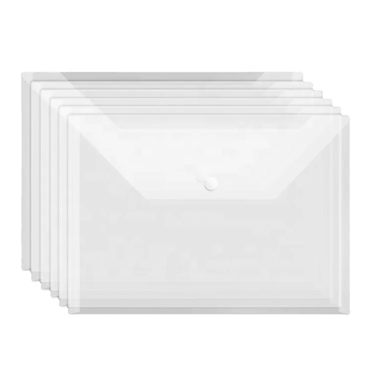 Snap Button Clear Plastic File Folder - A4 Size Document Bag