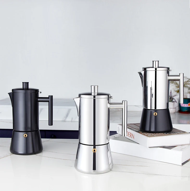 Custom Logo Stovetop Espresso Maker Stainless Steel Italian Coffee Machine Maker 3Cup 6Cup Moka Pot Induction Espresso Pot supplier
