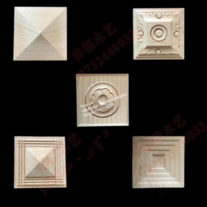 square rubber wood carving rosettes