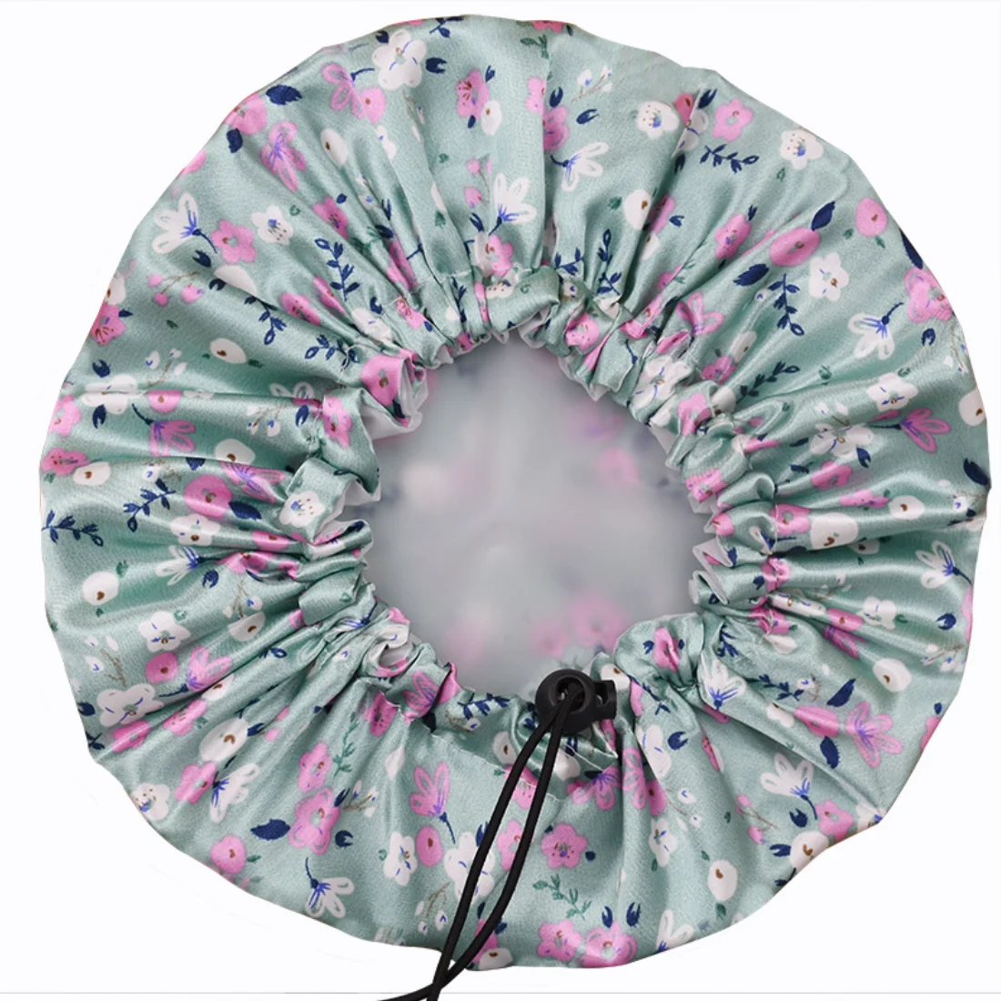 Custom Jumbo Large Satin Lined Shower Caps With Adjustable Drawstring