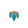 gold plated three stone light blue coffee cz big tear drop vintage women finger ring