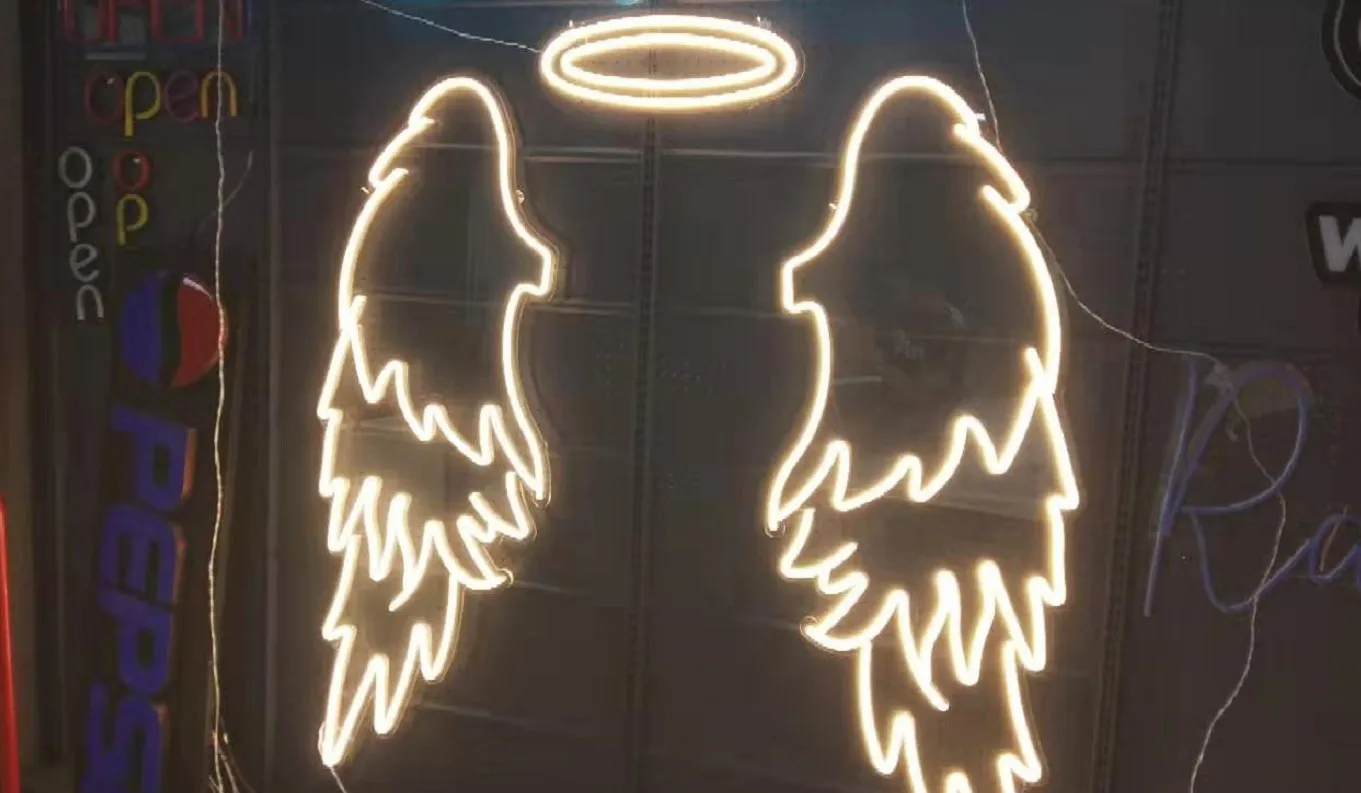 3d 木材天使翅膀霓虹灯有趣的白色天使翼刷紫外线打印好设计天使翼