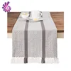 Cotton Woven Table Runner with Fringe Traditional Diamond Gray 14 in x 72 in