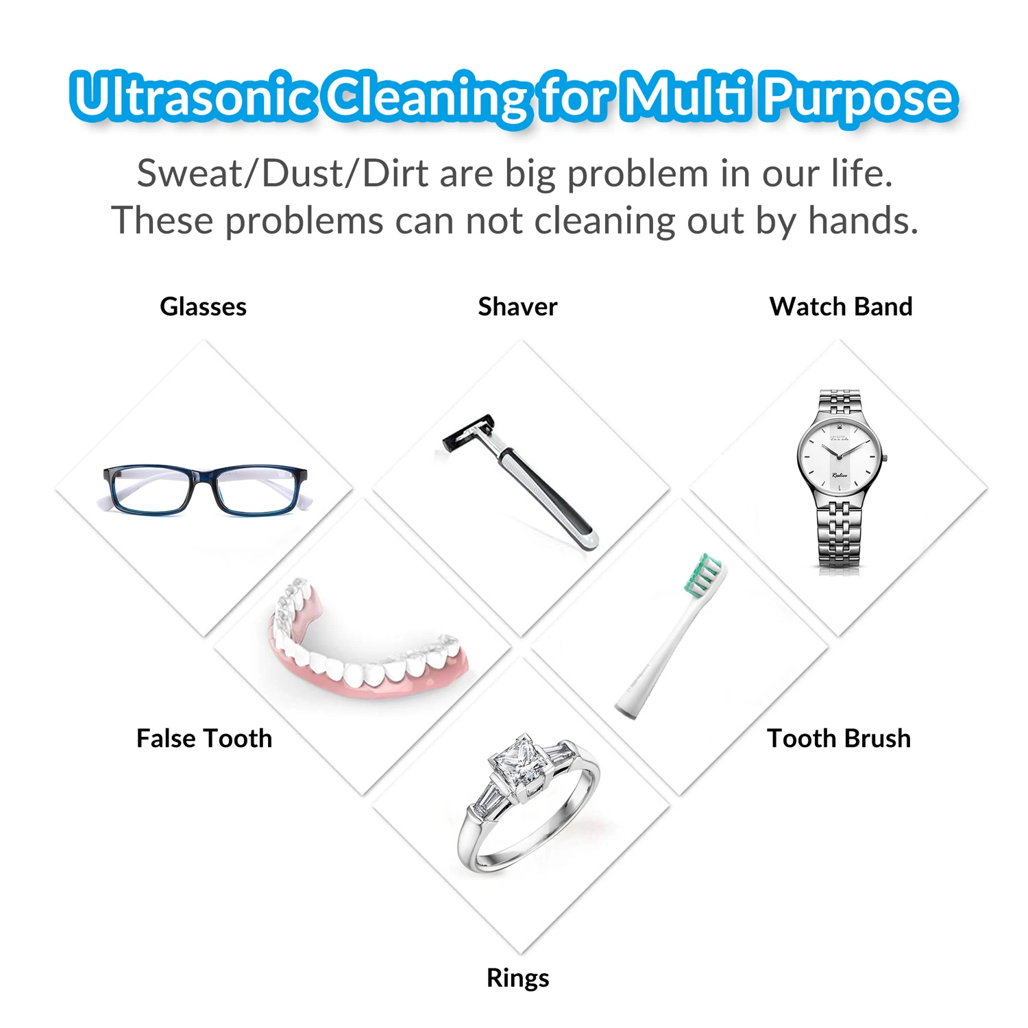 Jewelry Ultrasonic Cleaner with Countdown Timer for Cleaning Eyeglasses, Rings, Dentures, Retainers, and Mouth Guards