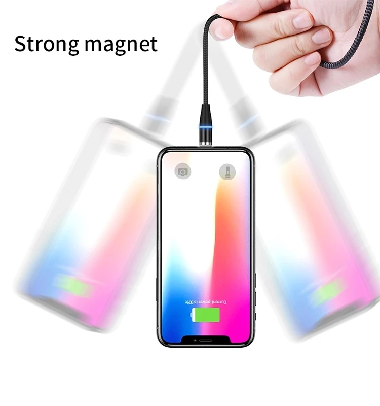 Nylon Braided 360 Degree Round 3A Led Magnetic Cable 3 in 1 Quick Charge Magnet Usb Cord for iPhone Android Type C - ANKUX.COM