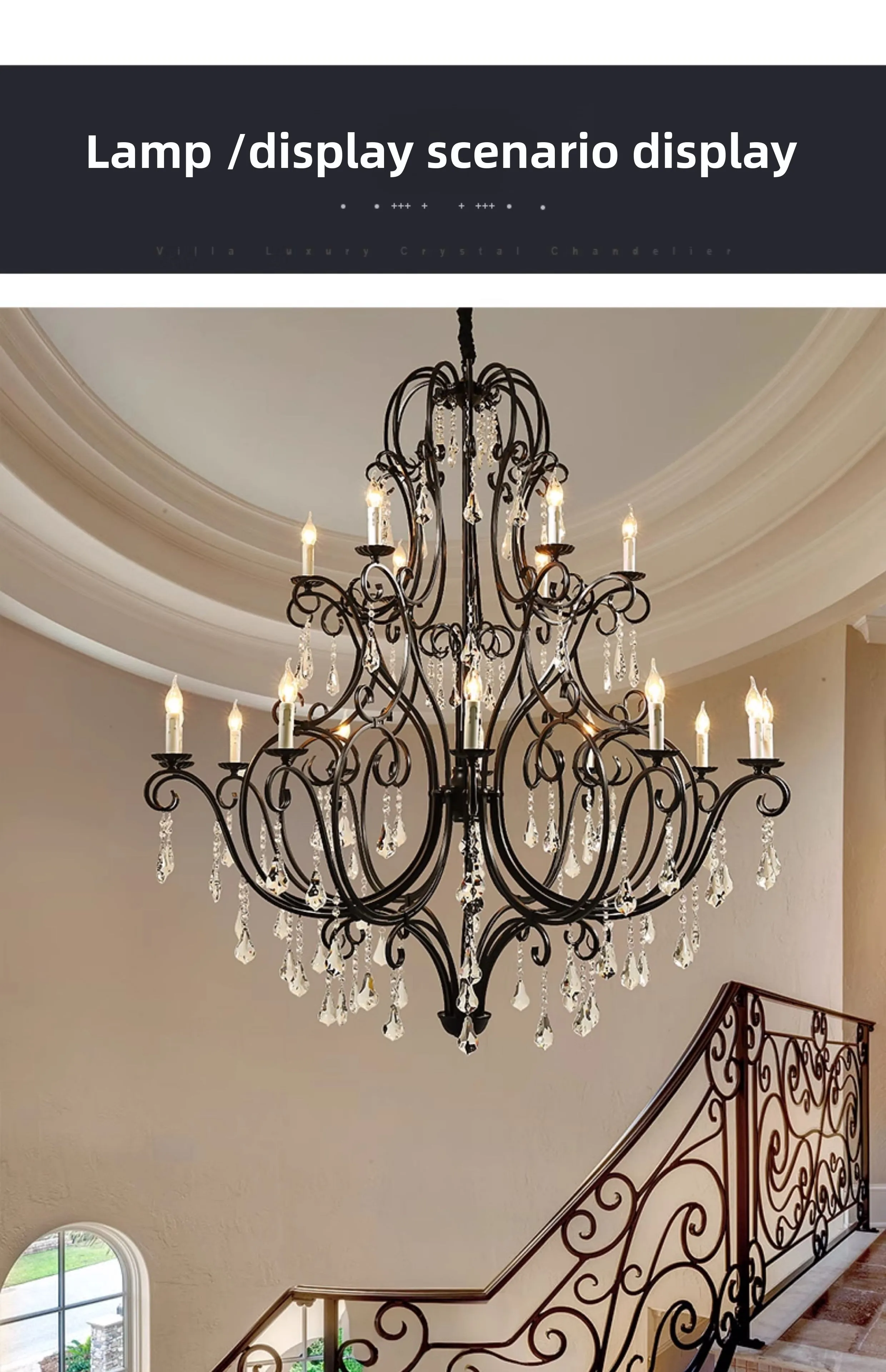 product large vintage retro brass black metal crystal chandelier customized home decor pendant light-5