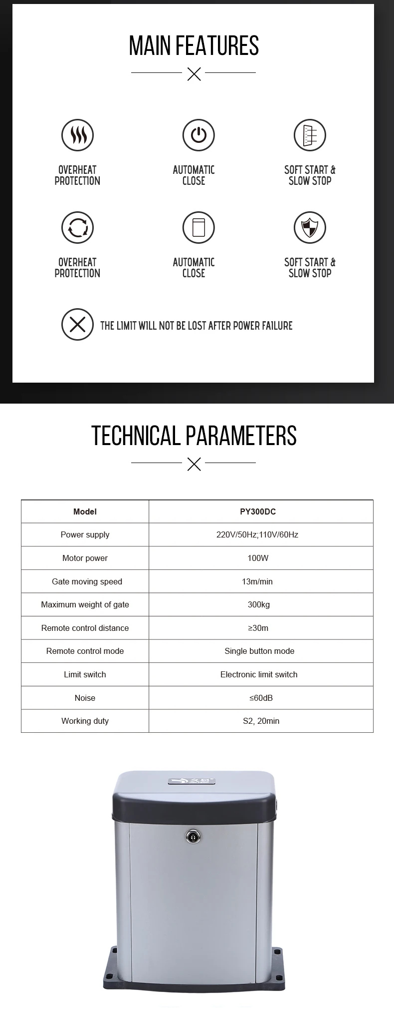 24v Dc Motor Solar Automatic Sliding Gate Motor Py300dc - Buy Nice ...