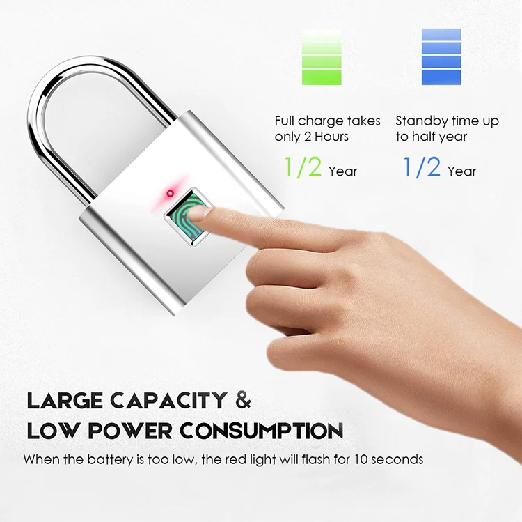 批发价 USB 充电小型指纹锁 廉价智能锁 电子保险箱挂锁 用于箱子、包、背包、行李箱
