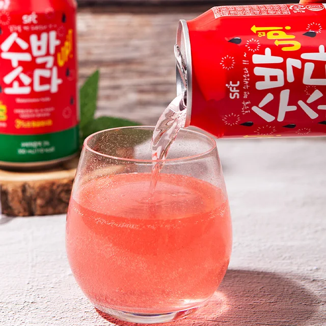 
watermelon soda aluminum canned beverage 350ml made in Korea 