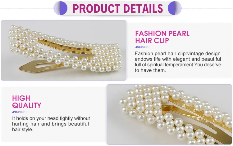 Duck bill hair clips,accessories pearl hairpin for hair, custom fashion pearl gold metal hair clips for girls accessories