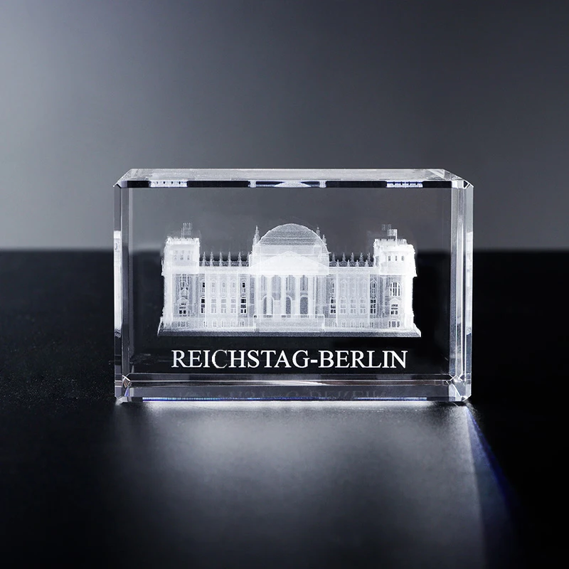 3D Laser Engraved Crystal Cube German Rechtstag Building Model for Small Tourist Souvenir and Handcrafted Crystal Gifts supplier