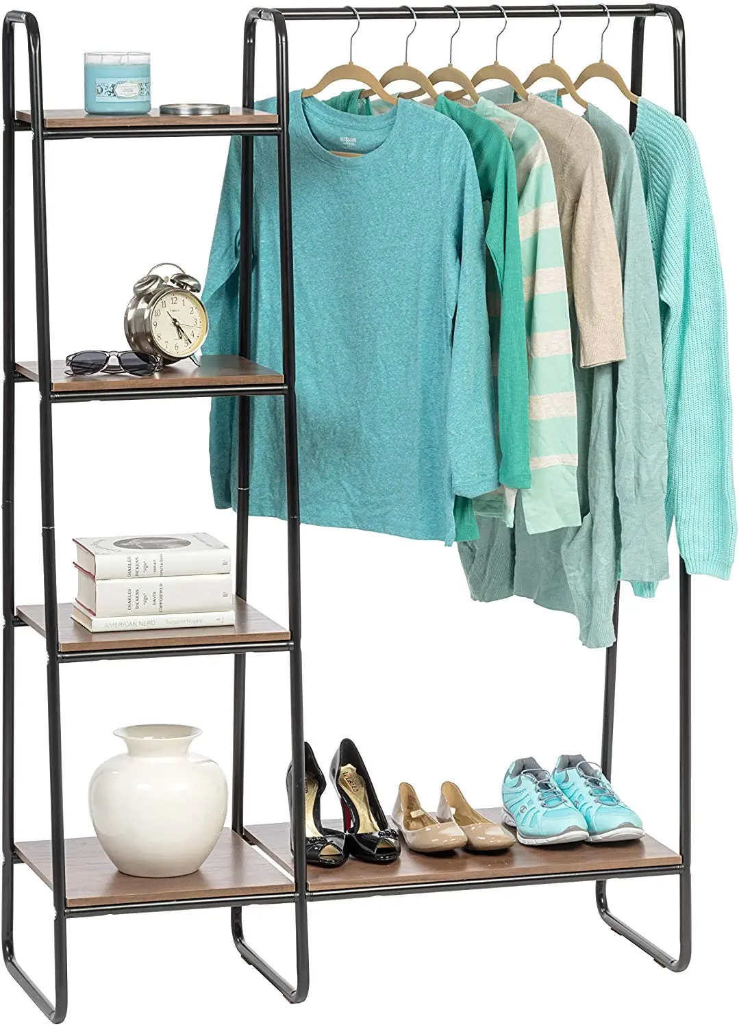 Modern Bedroom Wardrobe Clothing Rack With 4-tier Storage Racks Simple ...