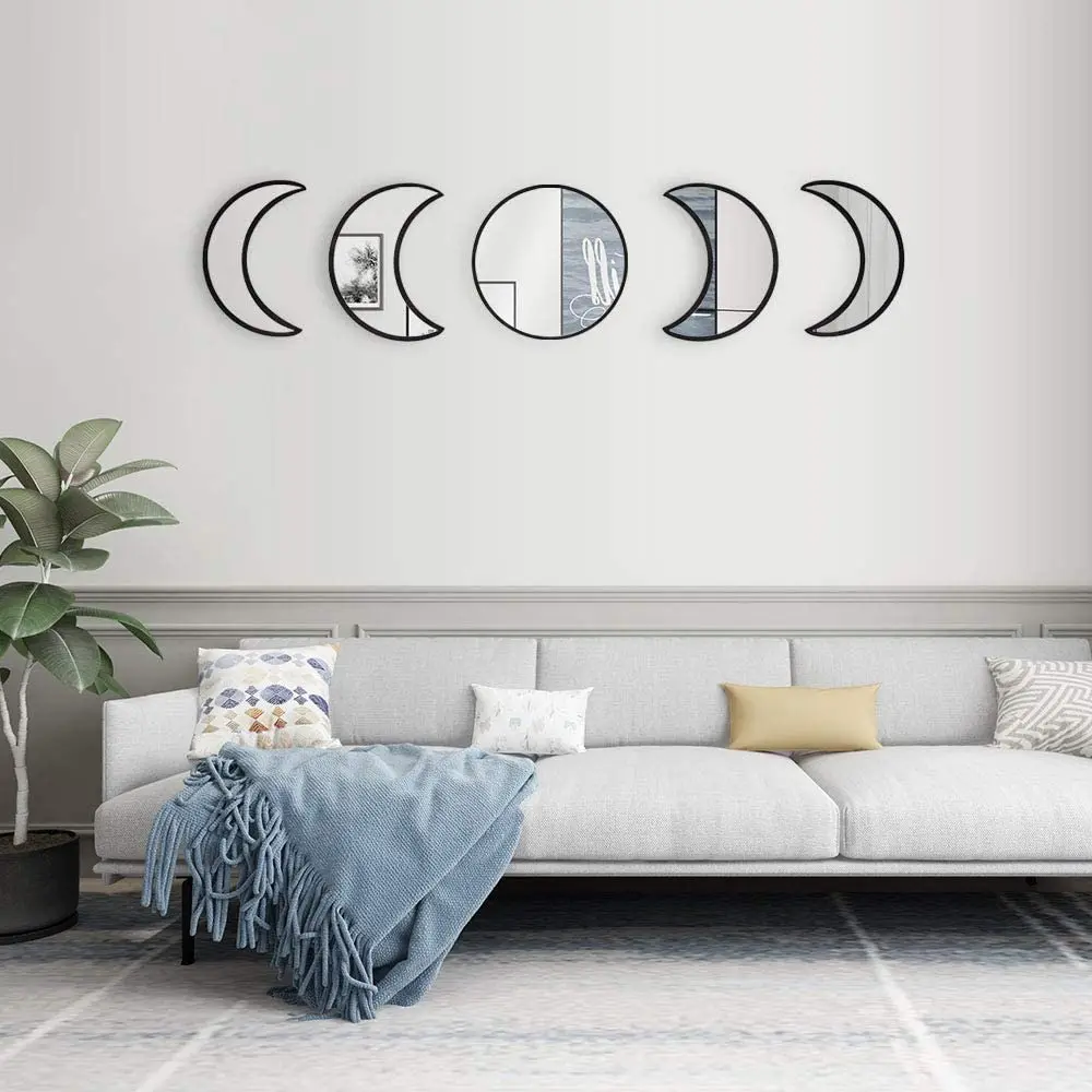 Moon Phase Mirror Decor Wall Mirror Wooden Frame Decorative Acrylic