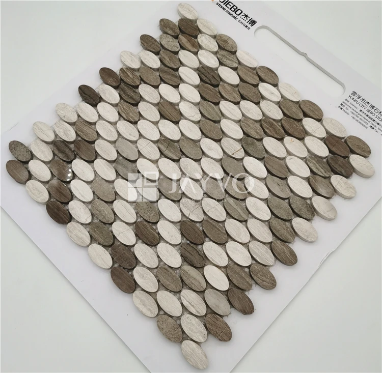 Grey Oval Ellipse Brown Marble Stone Mosaic Tiles Kitchen Backsplash Tile Jayvo Stone
