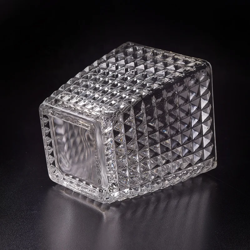 Engraving square Glass Candle jar clear candle Holder home Decoration