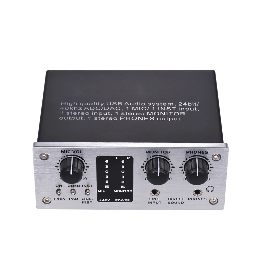 Professional 48V Sound card USB mixer audio interface For Recording