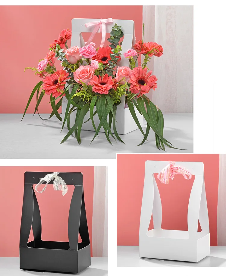 七彩花朵包装袋手工礼品携带定制彩色印刷艺术纸盒折叠便携花篮