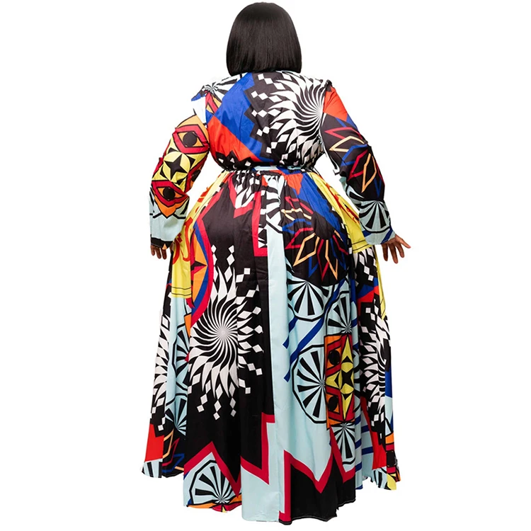 2019 New Fashion African Women Large Size Clothing Sexy Plus Size Long Sleeve 2 Piece Sets Print Maxi Dress