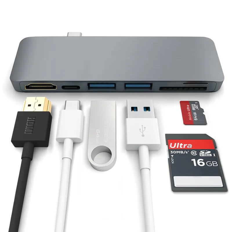 Free shipping 6 in 1 usb hub HDMI TYPE C card reader multi-functional Universal Usb Hub 3.0