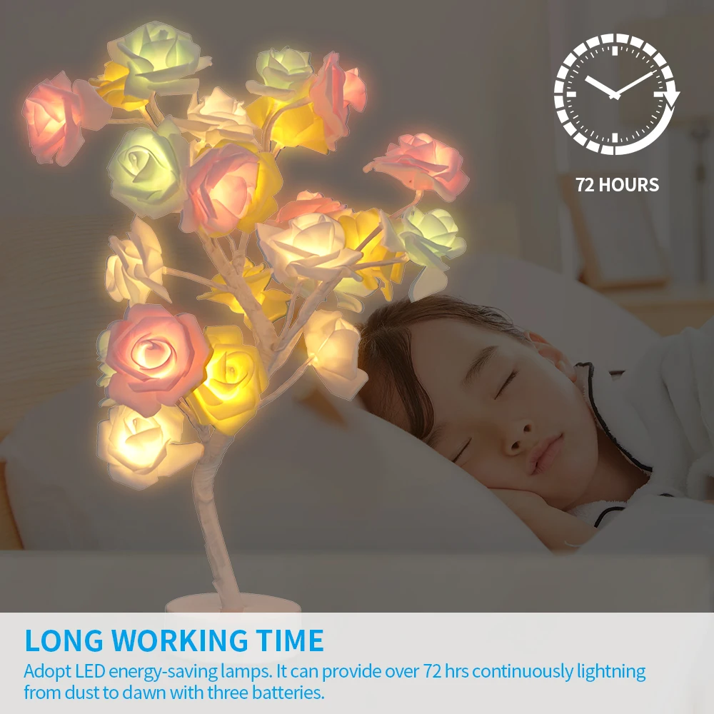Fashion Colorful Led Rose Flower Tree Table Lamp For Holiday Party