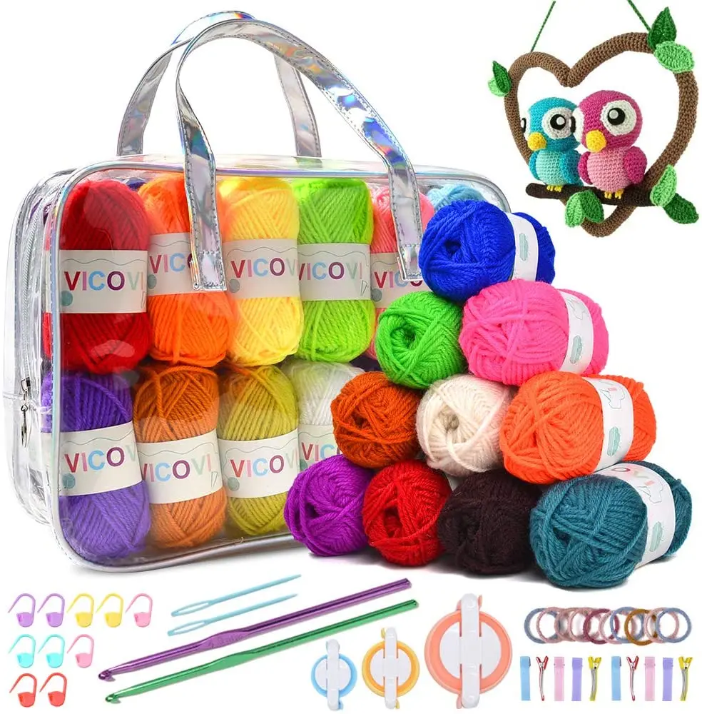 1000+yard Acrylic Yarn Kit For Crochet Knitting Craft With 24 Assorted