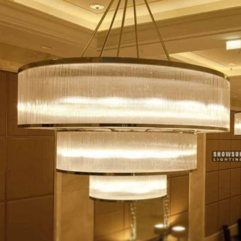 3 Tiered glass rod round crystal pendant lighting for hallway