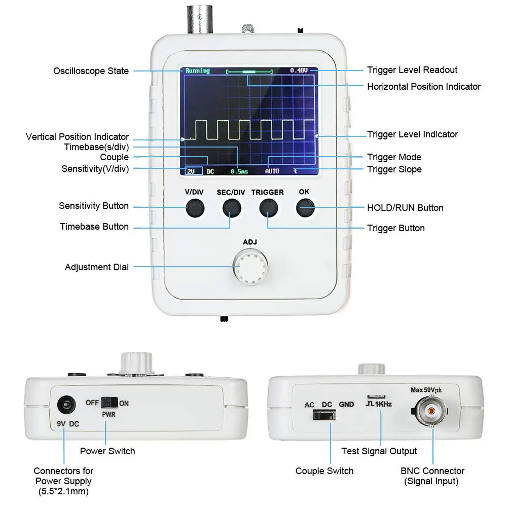 DSO150 15001K DSO SHELL Digital Oscilloscope full assembled Handheld Oscilloscope Kit