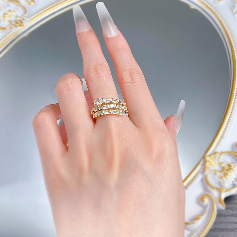 S925 Silver Snake-Shape Ring with Lab Diamond and Pearl Gold Plated Religious Trendy Jewelry for Women for Engagement