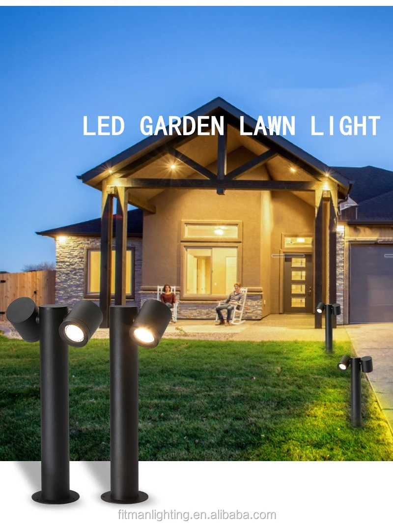 IP65 18W COB Outdoor LED Bollard Light Garden Landscape Ground 180degree Adjustable Double Head  LED Bollard Lamp