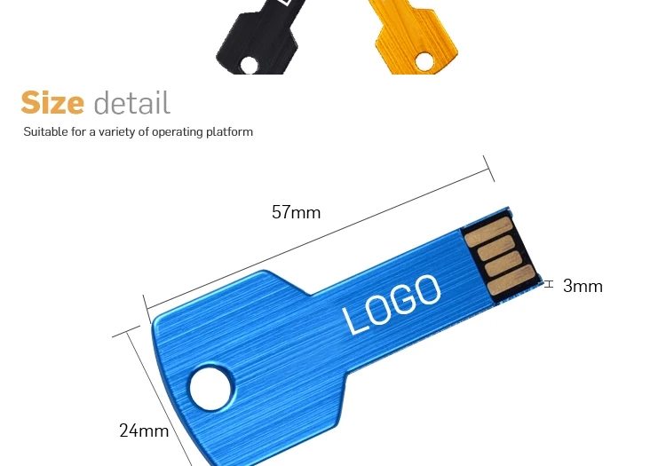 Customized Logo Metal Material USB Sticks 2.0 8gb 16GB 32GB 64GB 128GB Key Shape USB Flash Drive for Promotion - ANKUX.COM