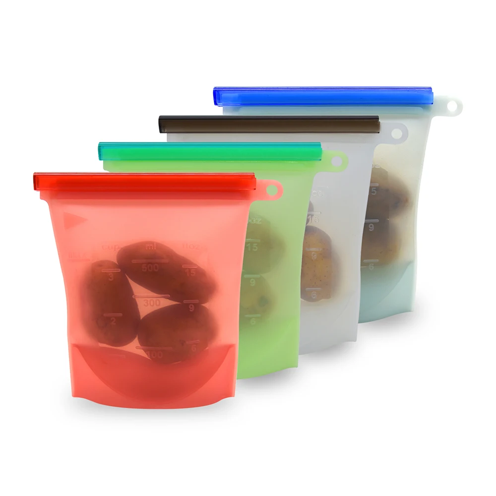 Small Size 500ml Silicone Ziplock Food Storage Bag Ecofriendly Reusable