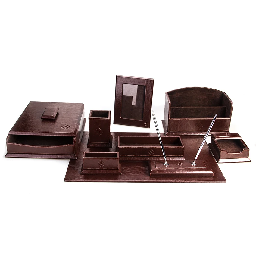 Excellent Handmade Leather Office Accessories Desk Leather Stationery