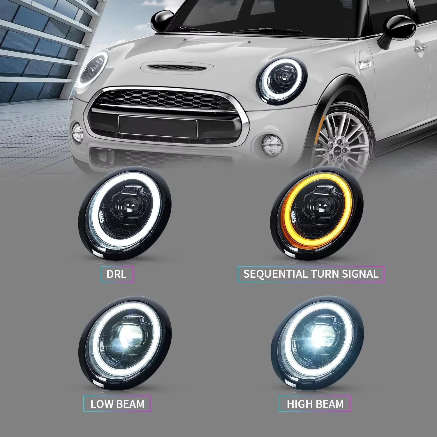 Emark Approved LED R50 JCW Headlight for 2001-2006 Mini Cooper R50 R53 12V White for BMW MINI R50 R52 R53 Front Lamp manufacture