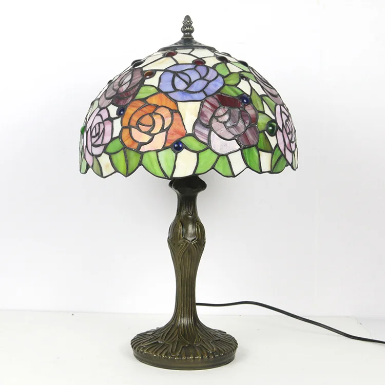 Wholesales Tiffany Children Bedroom Living Room Bedside Rose Shape Wedding Decorative Led Small Table Lamp