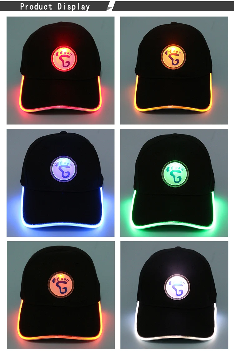 Luminous Glow Custom Logo Led Light Flashing Baseball Hat Cap For Party