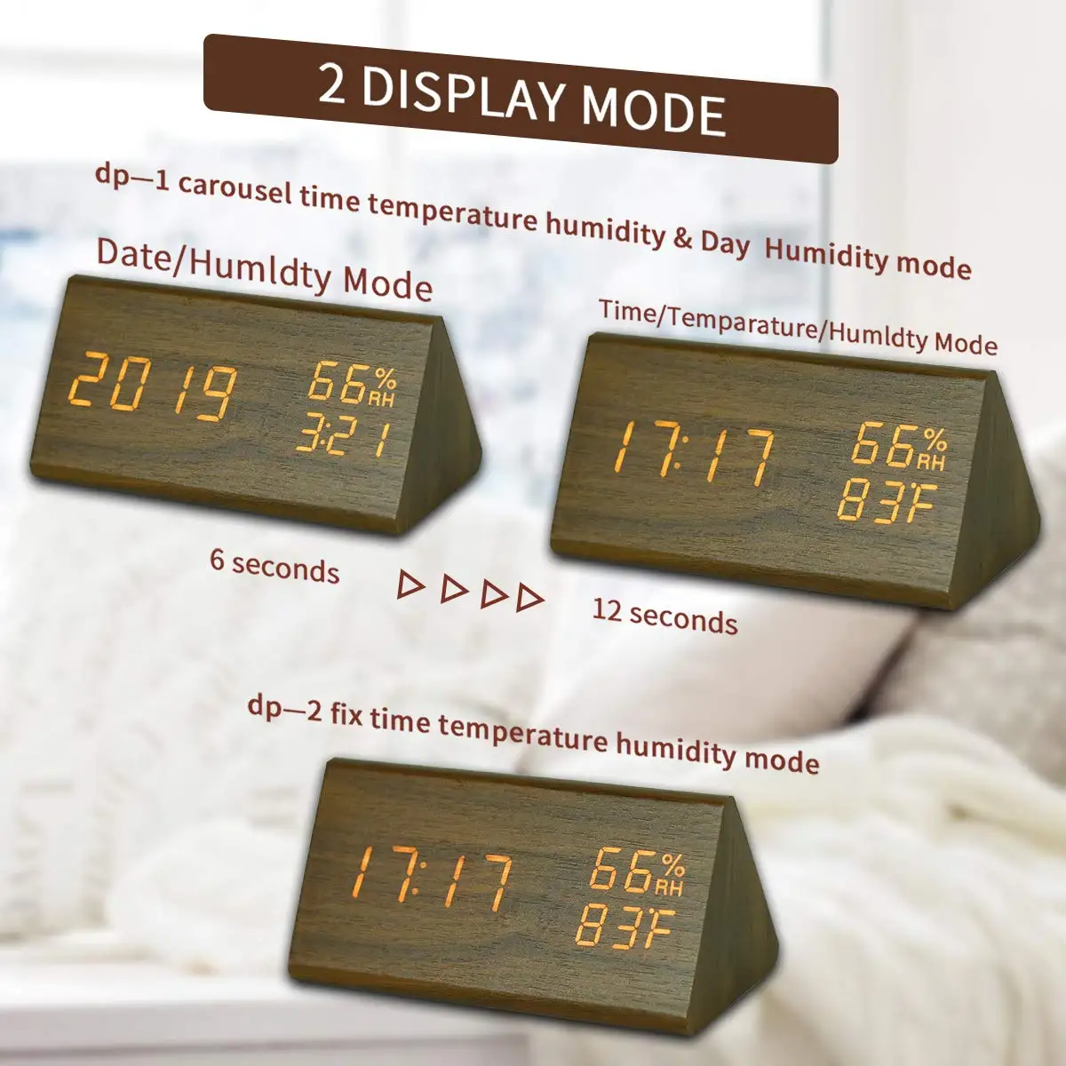 Promotional Digital Wood Table Clock Triangle Led Wooden Alarm Desk ...