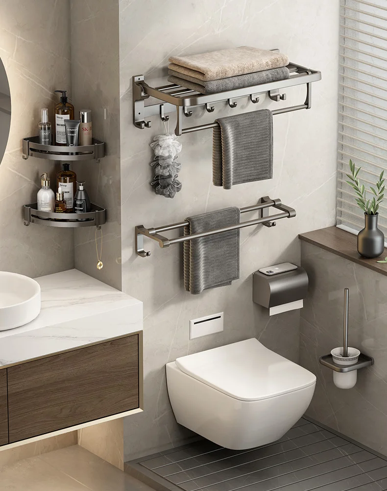 Factory Wholesale Bathroom Accessories Gun Ash Towel Rack Space