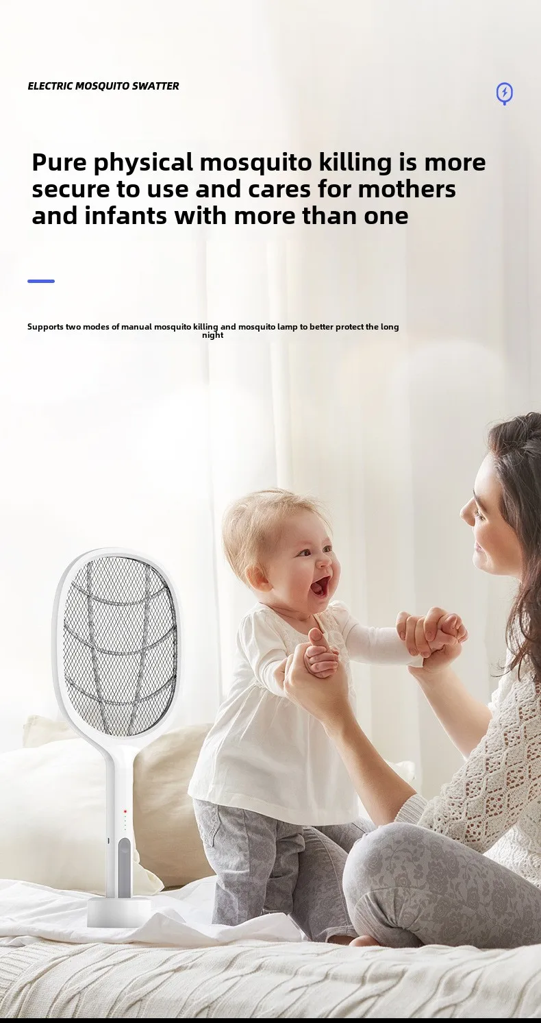 Three-in-One Household Electric Mosquito Killer Lamp Silent Swatter with Effective Physical Repellent Rechargeable